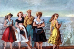 Reginald Marsh, Four Girls and Man on Boardwalk