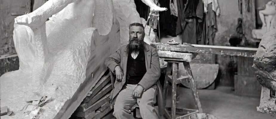 Paul Marsan Dornac, Rodin seated in his studio in front of the Monument to Victor Hugo, 1898. Bridgeman Images