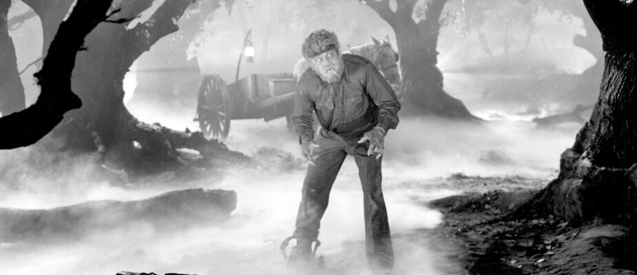 A film still from The Wolf Man with Lon Chaney Jr.