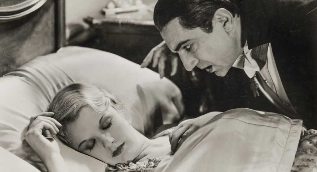 A film still from Universal Pictures Dracula 1931 featuring Bela Lugosi