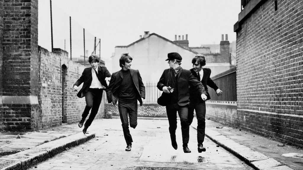 The Beatles in a Film Still from A Hard Day's Night.