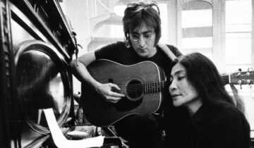John Lennon & Yoko Ono in a film still from One to One: John and Yoko