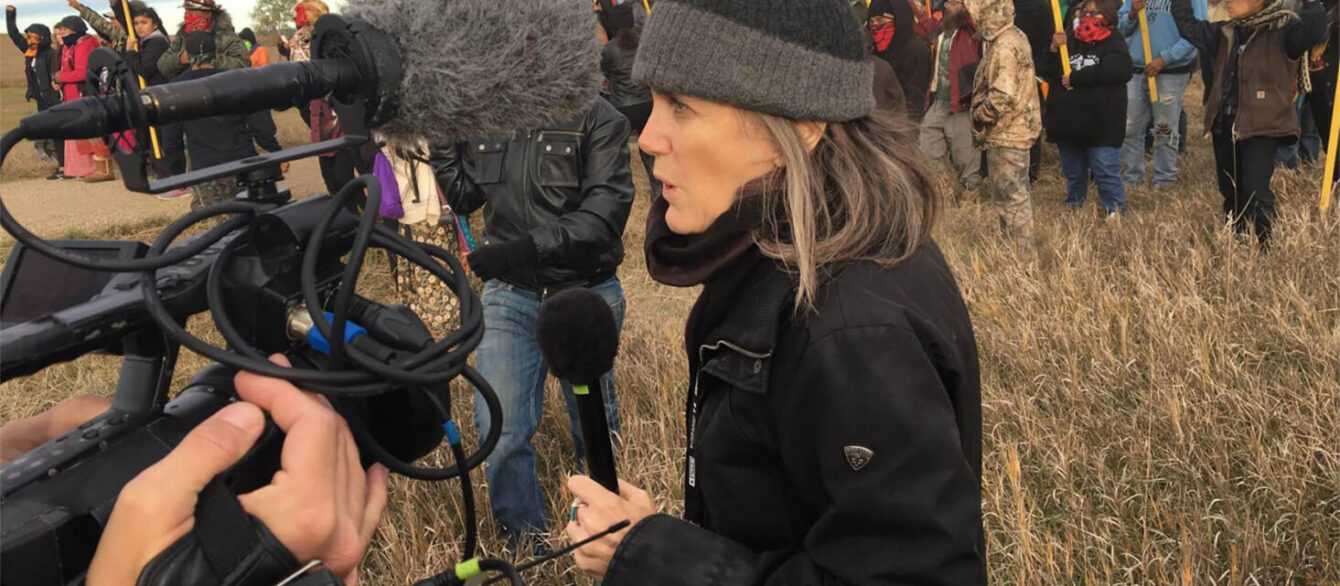 A film still from Steal This Story, Please! Amy Goodman Reporting from Standing Rock