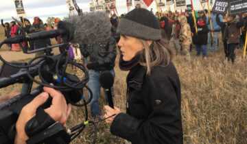 A film still from Steal This Story, Please! Amy Goodman Reporting from Standing Rock