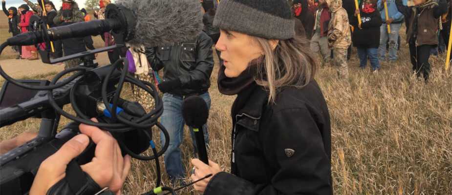 A film still from Steal This Story, Please! Amy Goodman Reporting from Standing Rock