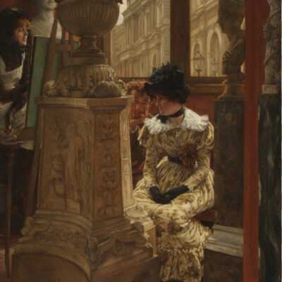 James Tissot (France, 1836-1902), In the Louvre (L'Esthetique), 1883-1885, oil on canvas, 58 1/16 x 39 3/8 in. (147.4 x 100 cm), Museo de Arte de Ponce. The Luis A. Ferré Foundation, Inc.